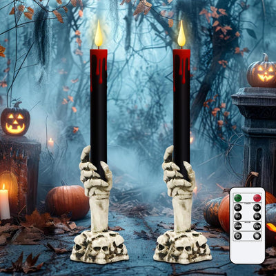 Velas LED negras parpadeantes con candelabro y temporizador