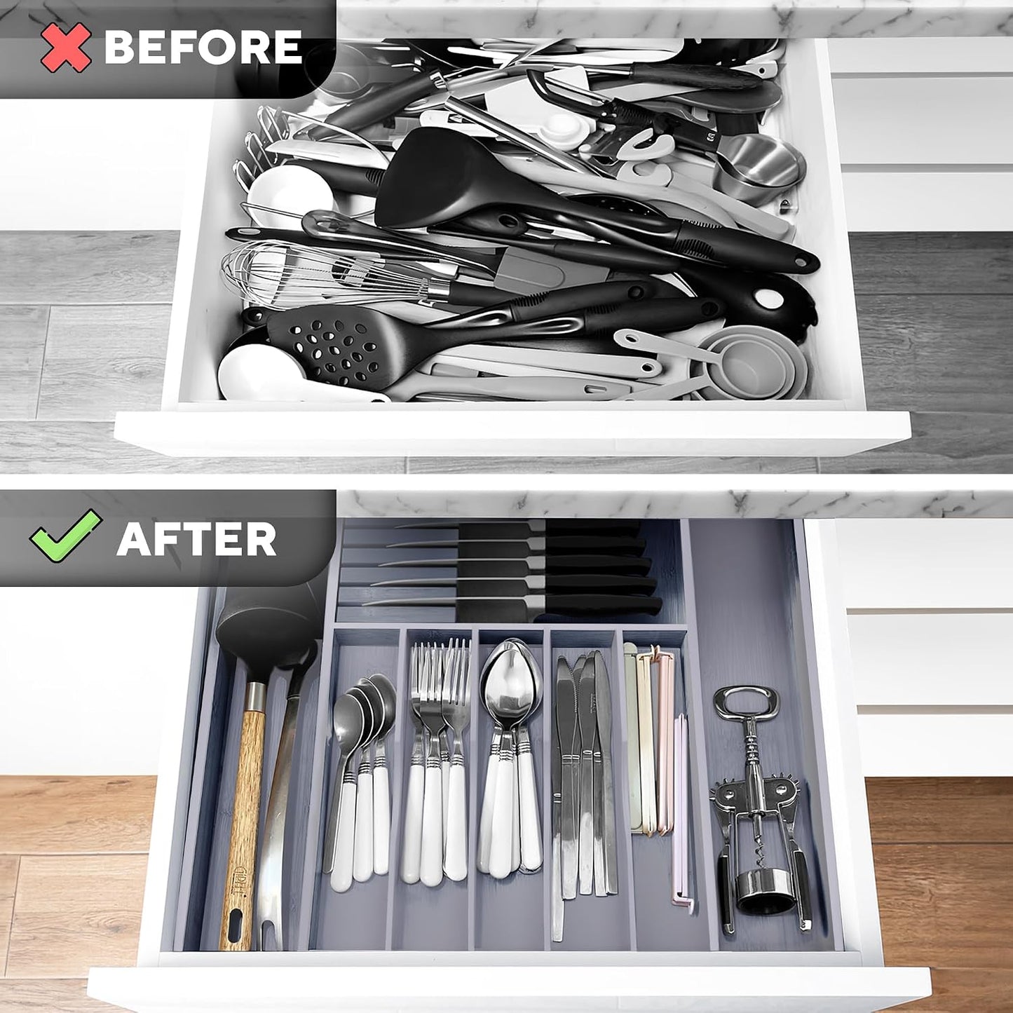 Organiz. cajón cocina bambú 8 compartimentos cubiertos