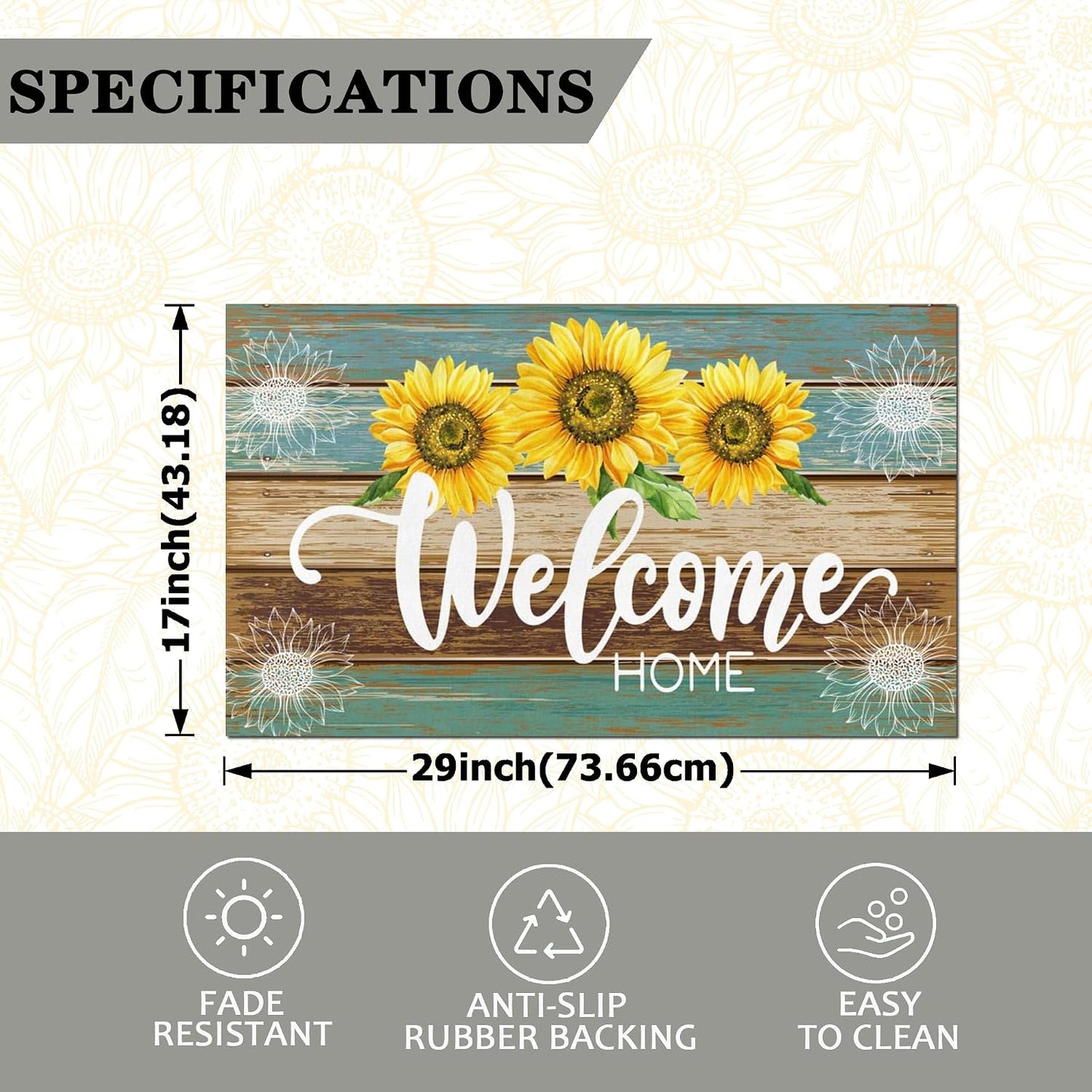 Felpudo verano girasoles puerta 17x29" antiderrap