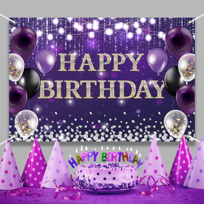 Pancarta cumpleaños morada con diamantes 98x65pulg