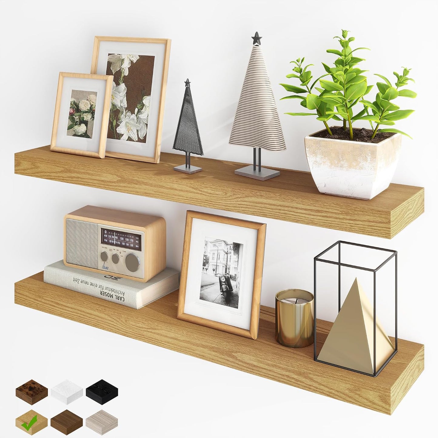 Estantes flotantes 36" set 2 soportes invisibles roble