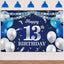 Cartel cumpleaños 13 años azul marino globos confeti