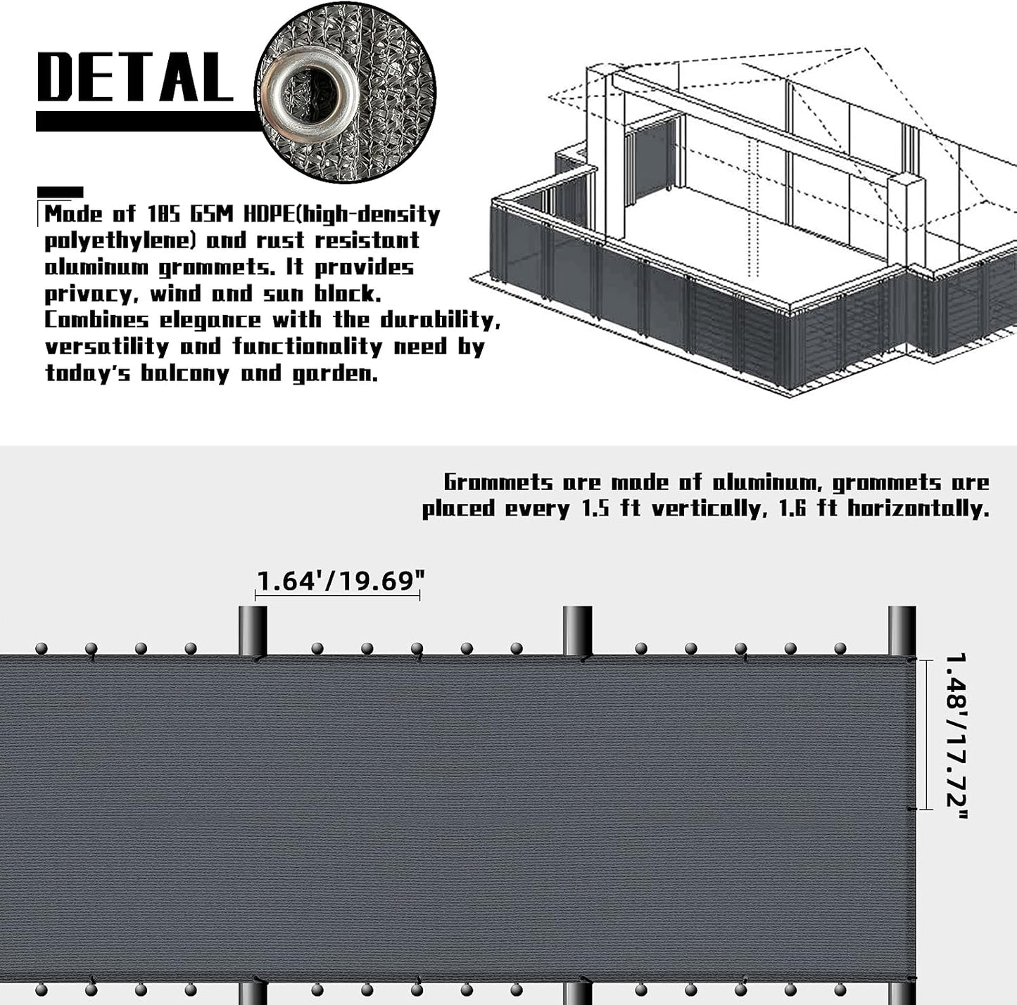 Cubierta valla privacidad 3x20ft patio trasero gris oscuro