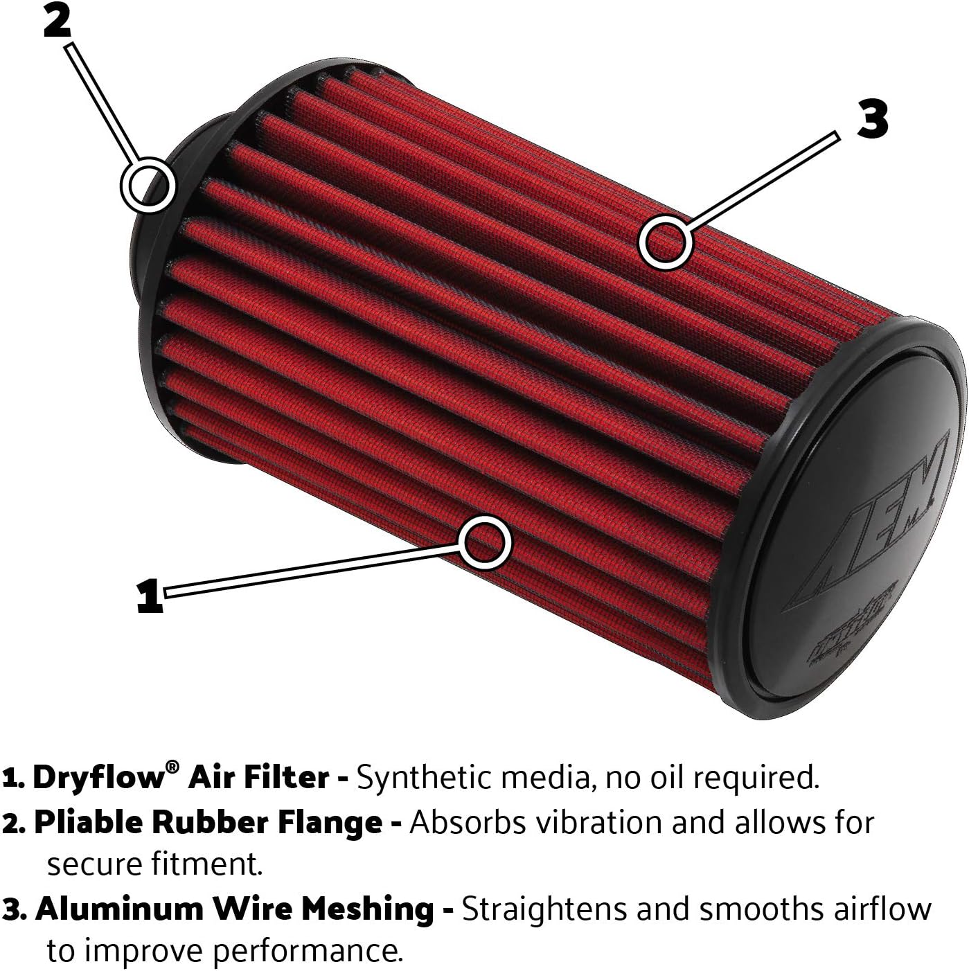 Filtro aire universal Dryflow redondo 3pulg 9.25pulg altura