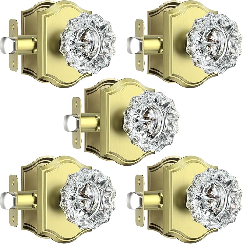 5 Pomas Puerta Cristal Dorado Cepillado Interiores