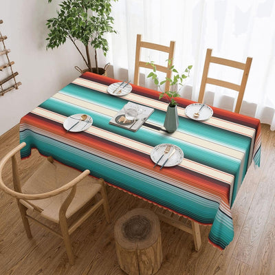 Mantel rectangular serape turquesa lavable estilo boho