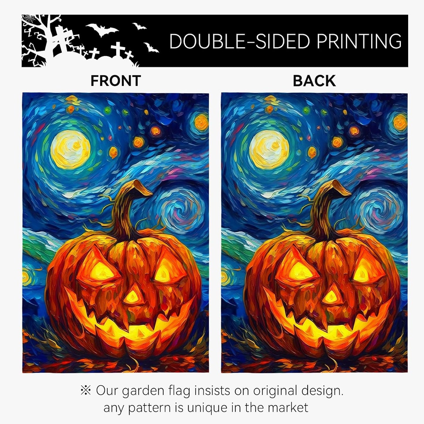 Bandera jardín Halloween calabaza Van Gogh estrellas luna