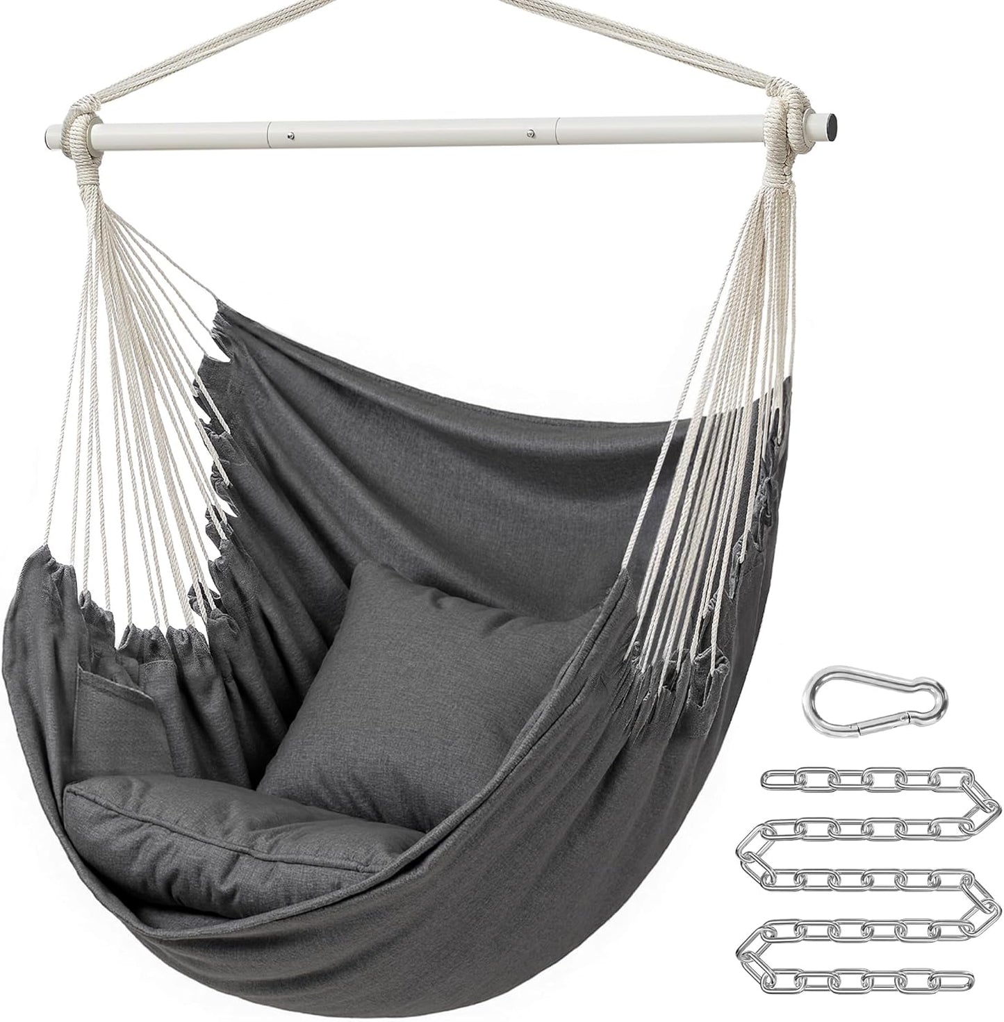 Silla hamaca colgante 2 cojines cadena bolsillo gris pizarra