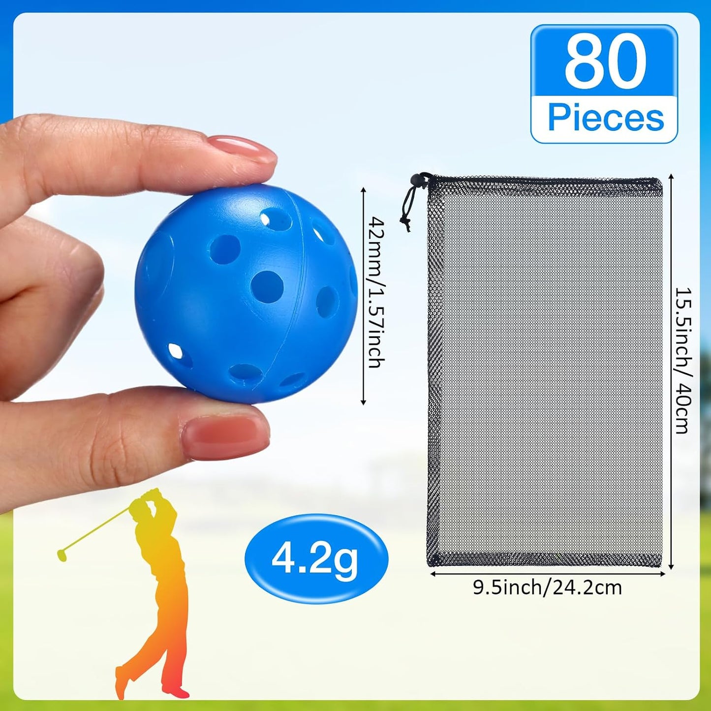 80 Pelotas Golf Plástico Hueco 42mm Entrenamiento Interior