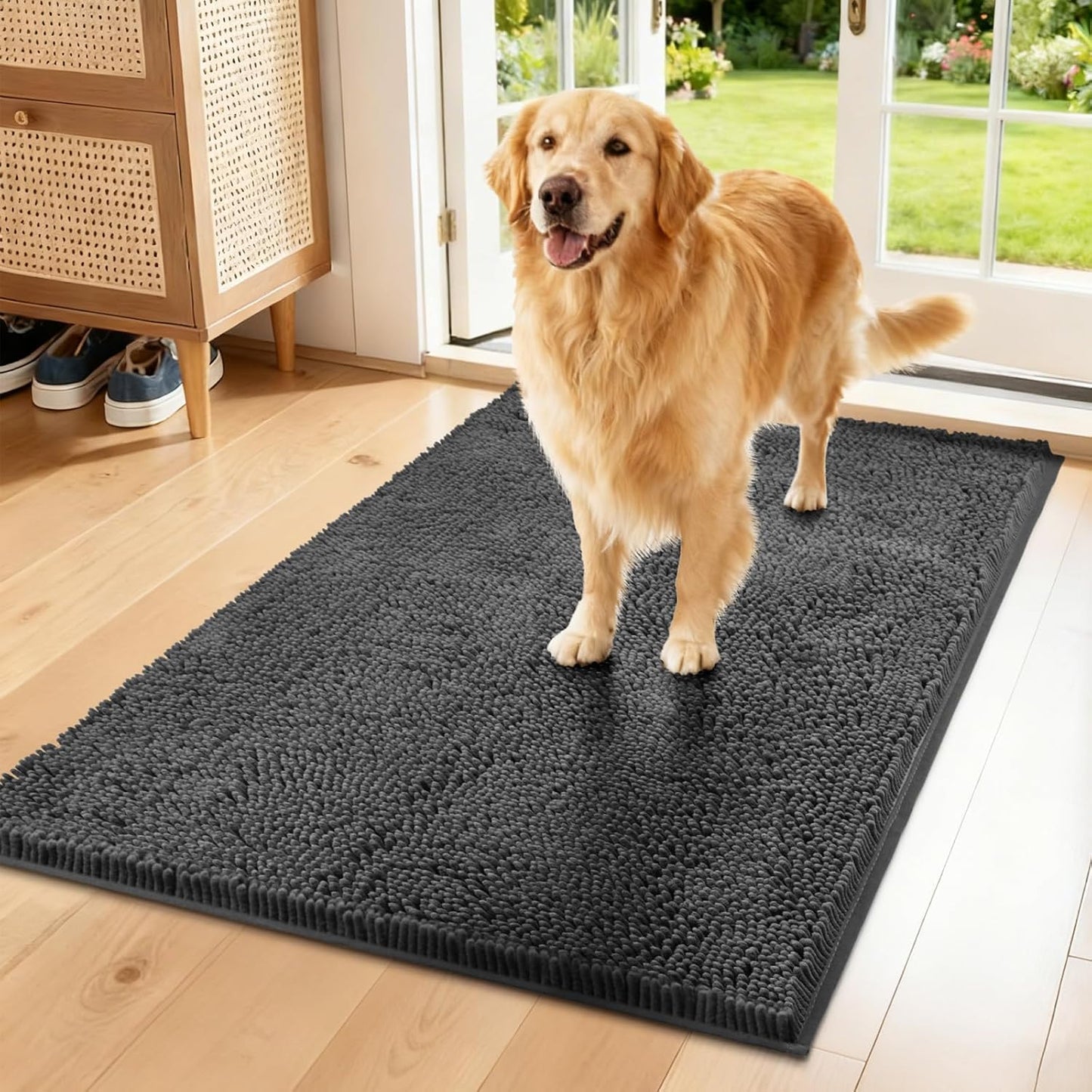 Tapete absorbente chenille puerta perro antiderrap lavable