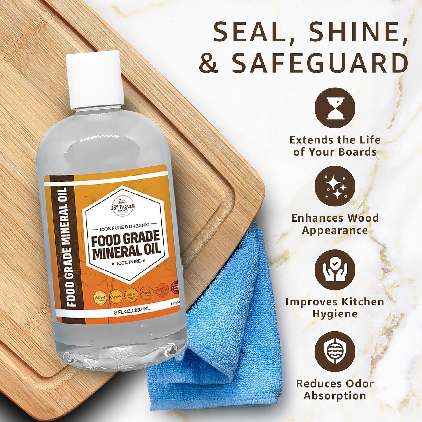 Aceite mineral alimenticio 32oz para cortar y encimeras
