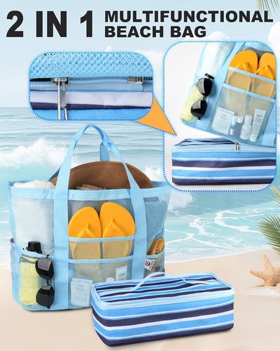 Bolsa playa con hielera malla 8 bolsillos plegable mujer