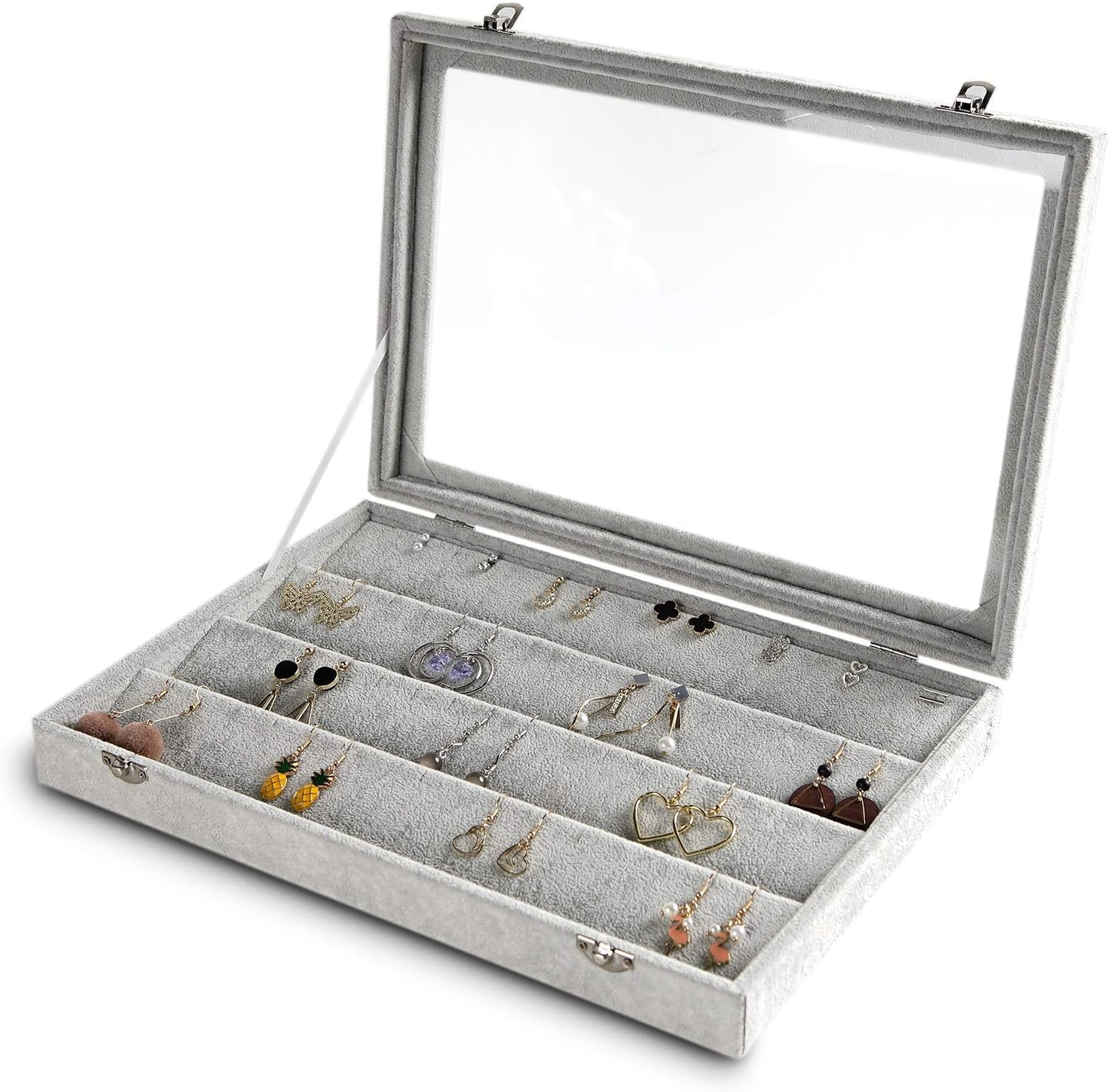 Organiz. joyas terciopelo con tapa vidrio ranuras