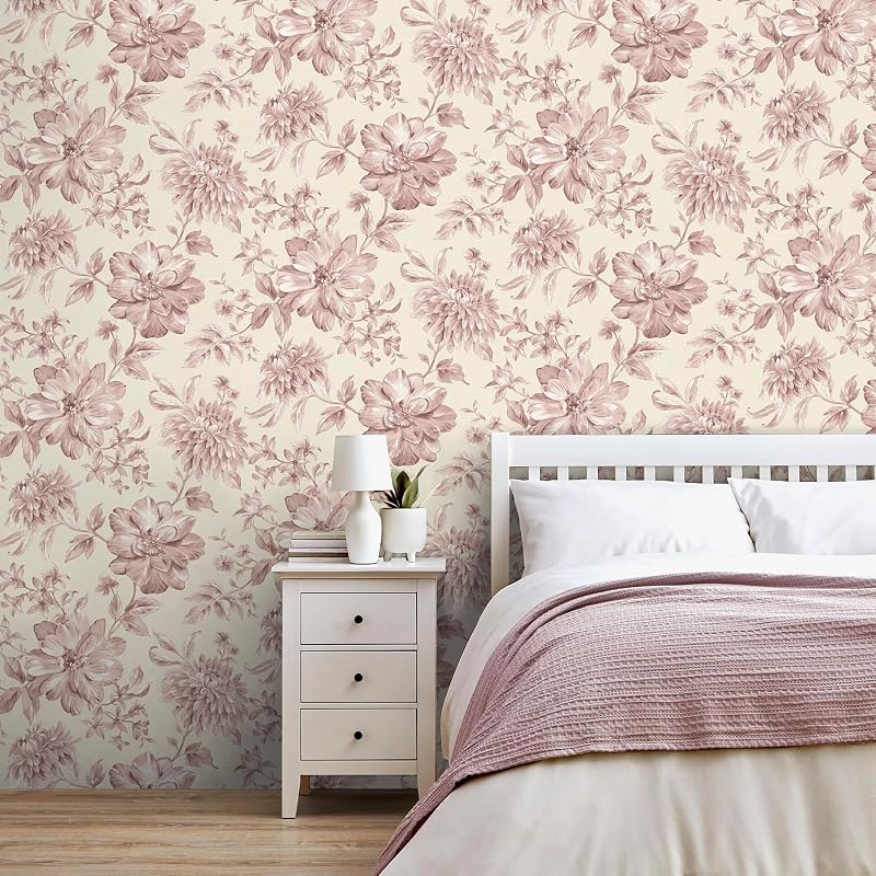 Rollo papel pintado floral color rosa