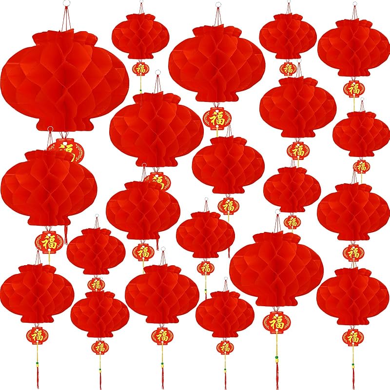 60 Linternas papel chino rojas redondas colgantes decoración