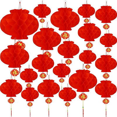 60 Linternas papel chino rojas redondas colgantes decoración