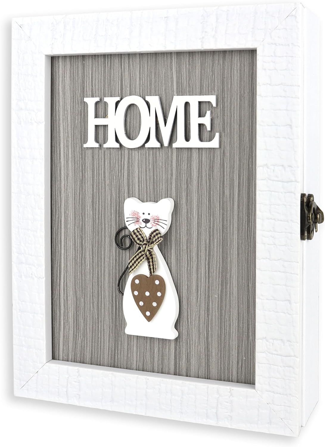 Caja llaves madera rústica con 6 ganchos decorativa pared