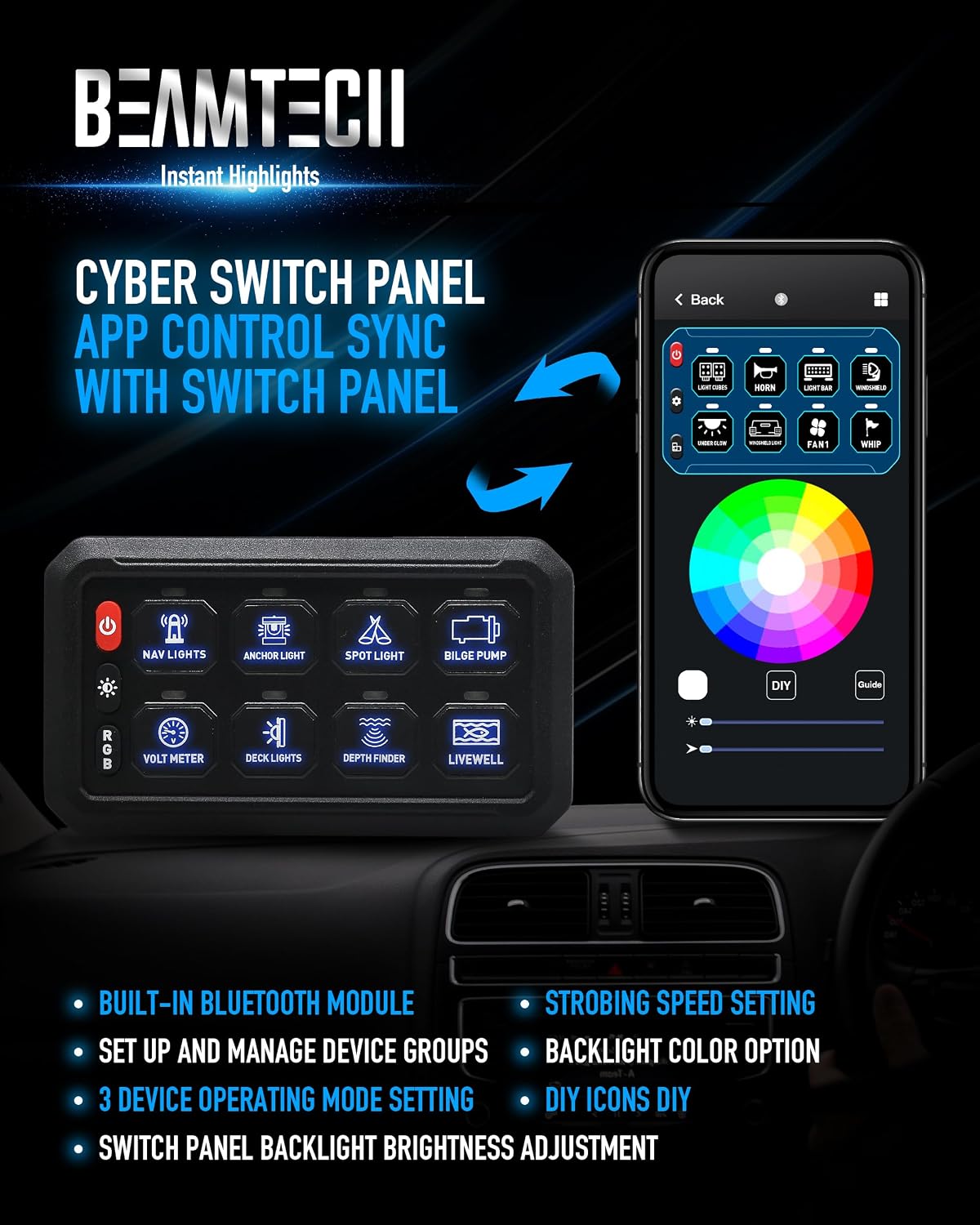 Panel interruptor 8 bandas control remoto APP RGB
