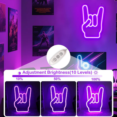 Luz neón forma mano rock decoración pared USB para fiestas