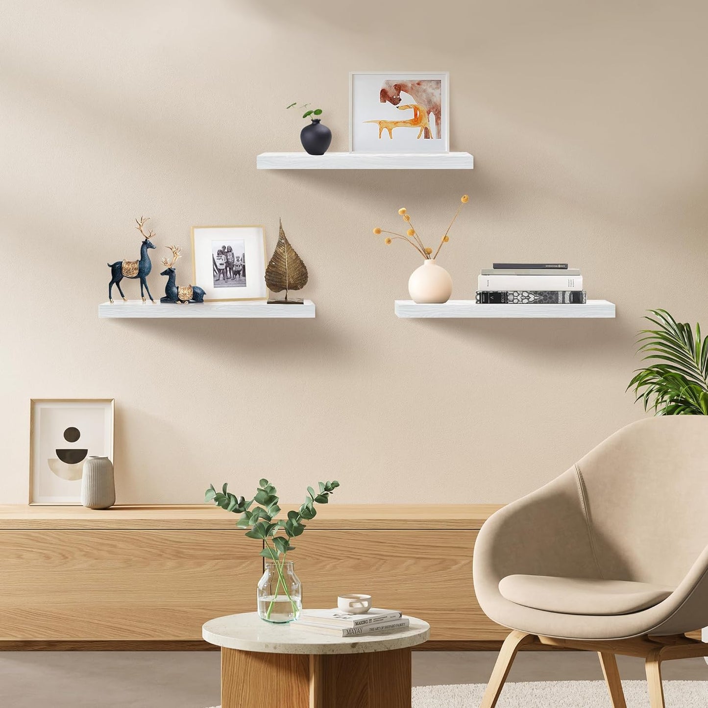 3 Pzas Estantes Flotantes Blancos para Sala y Dormitorio