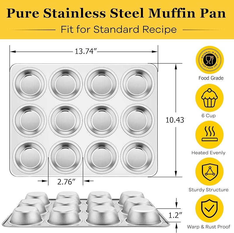 2 Moldes Acero Inox 12 Cavidades Cupcakes Antiadherente