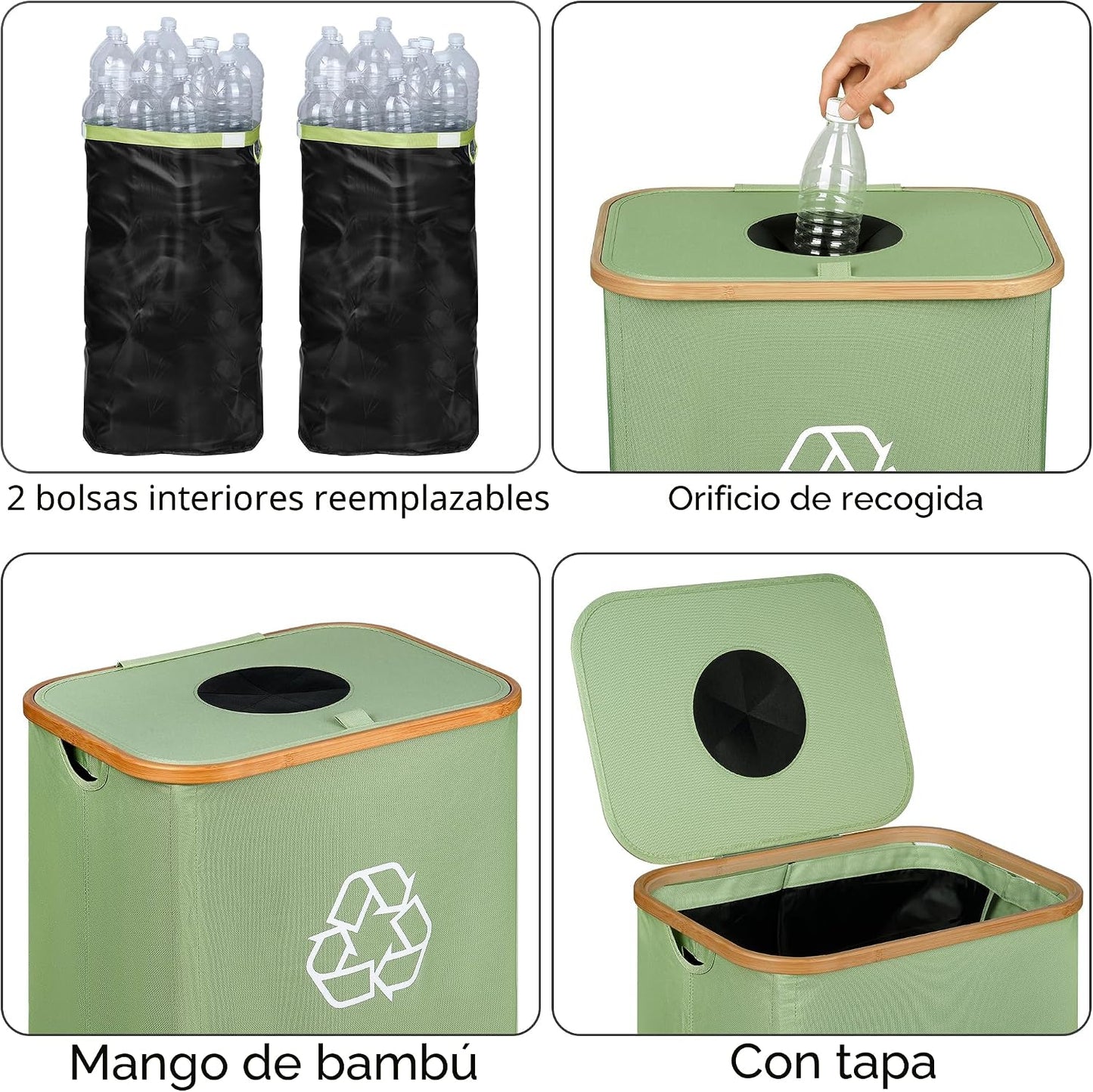Contenedor reciclaje cocina 29gal con 2 bolsas reutilizables
