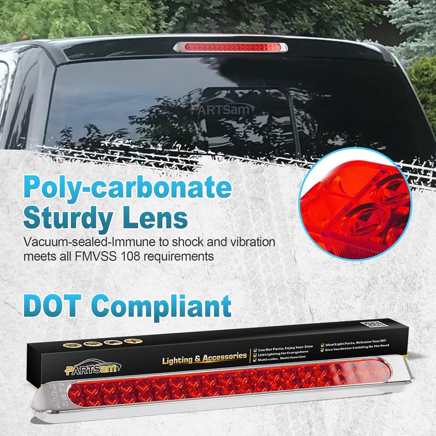 Barra luz roja 17" 40 LED impermeable remolque utilitario