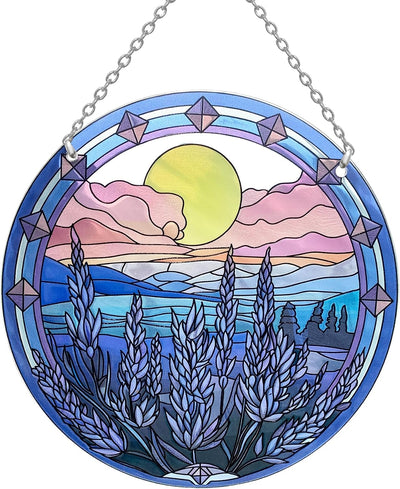 Atrapasoles lavanda 6pulg vitrales montaña decoración pared