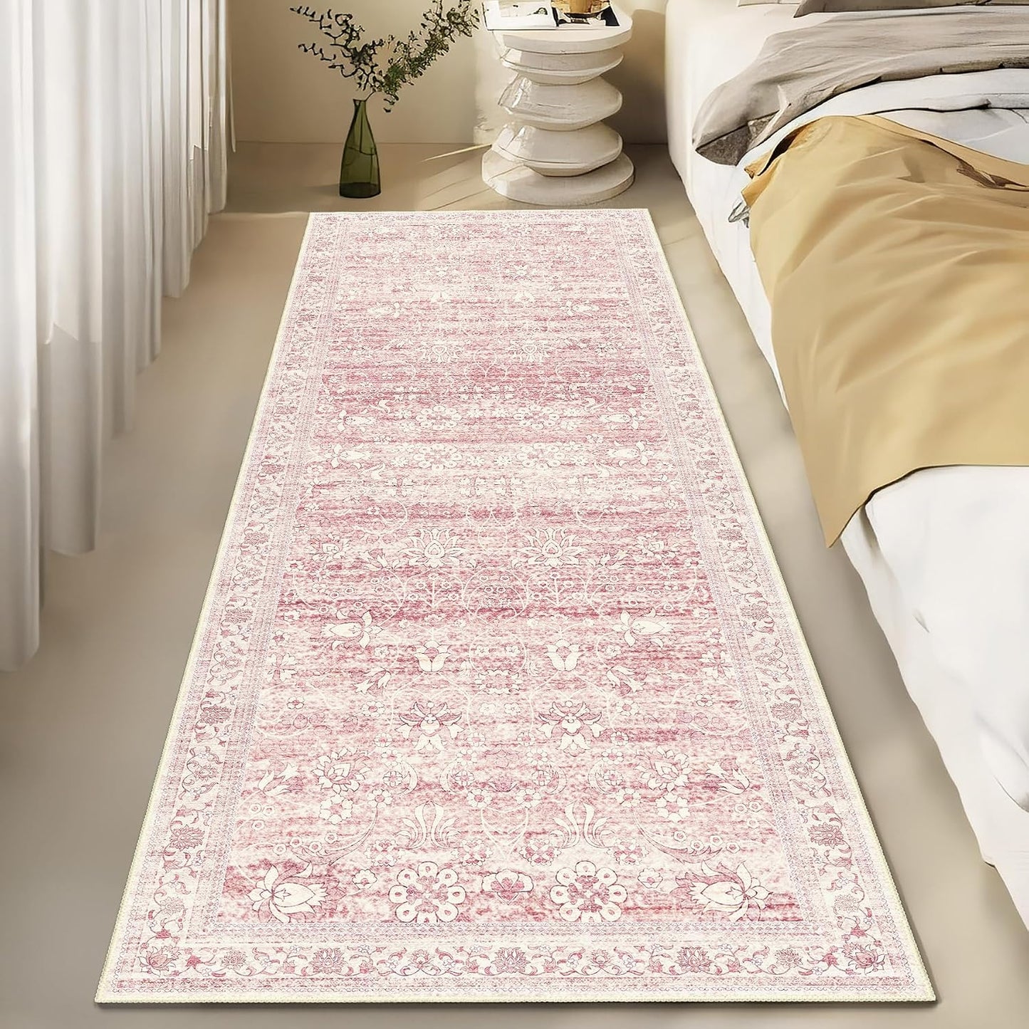 Alfombra pasillo 2x6ft rosa antiderrap vintage floral