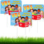 Set 3 letreros VBS 12x16pulg plástico corrugado azul y rojo