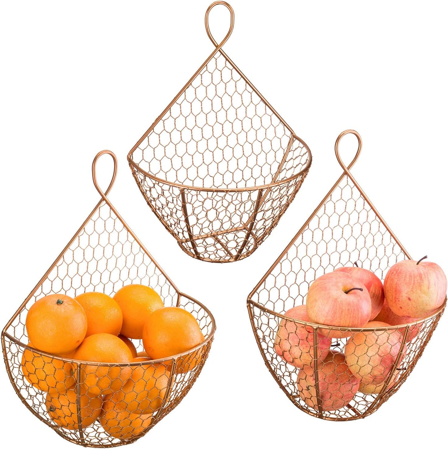 3 Pzas Cestas Malla Alambre Cobre para Colgar en Pared