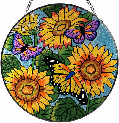 Colgante vidrieras decoración pintada girasol 10pulg