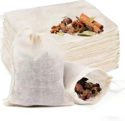 Paquete de 50 bolsas de té reutilizables de algodón natural sin blanquear