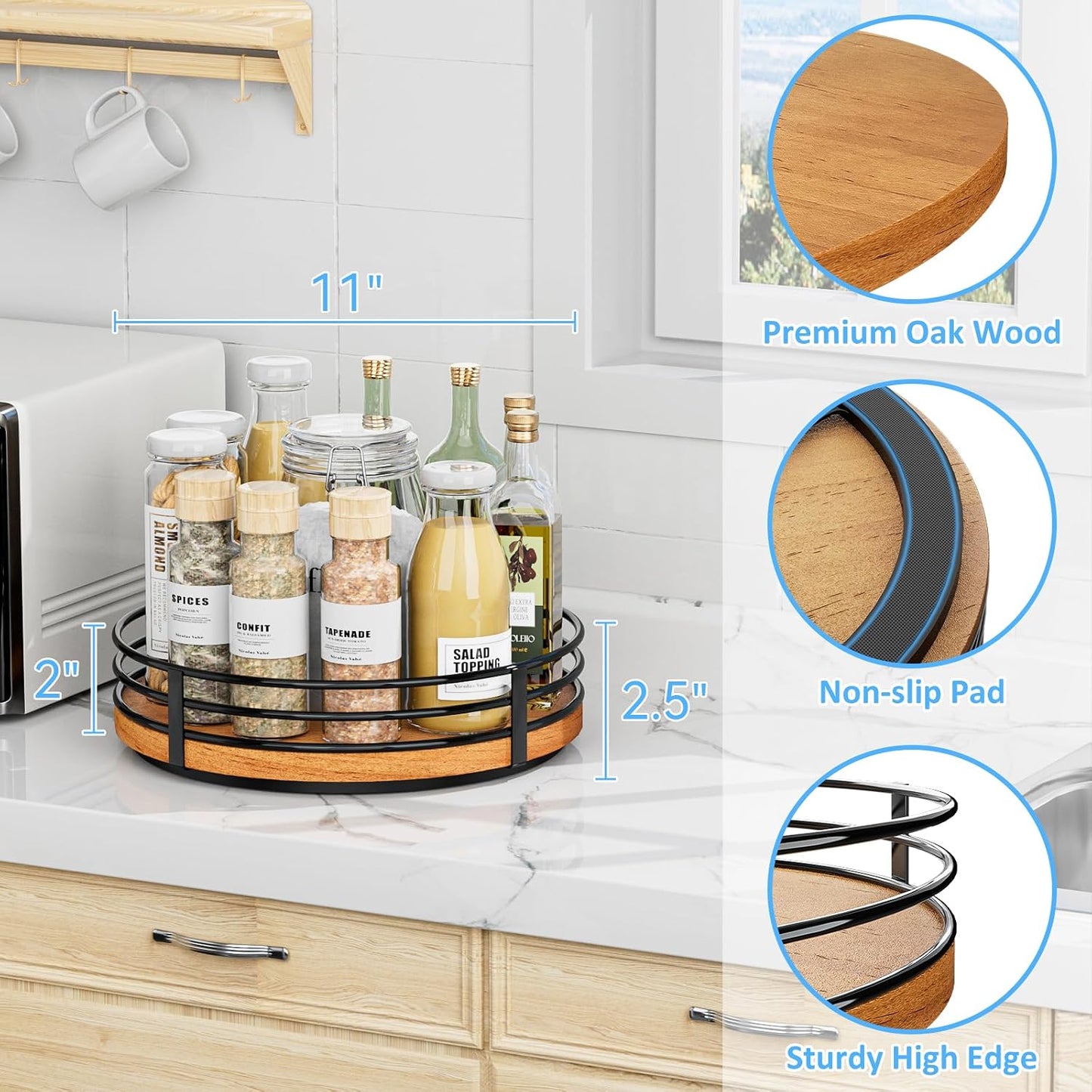 Organiz. giratorio madera 11" para cocina despensa
