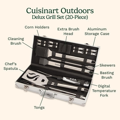 Juego 20 Pzas Herramientas Parrilla Acero Inox Estuche