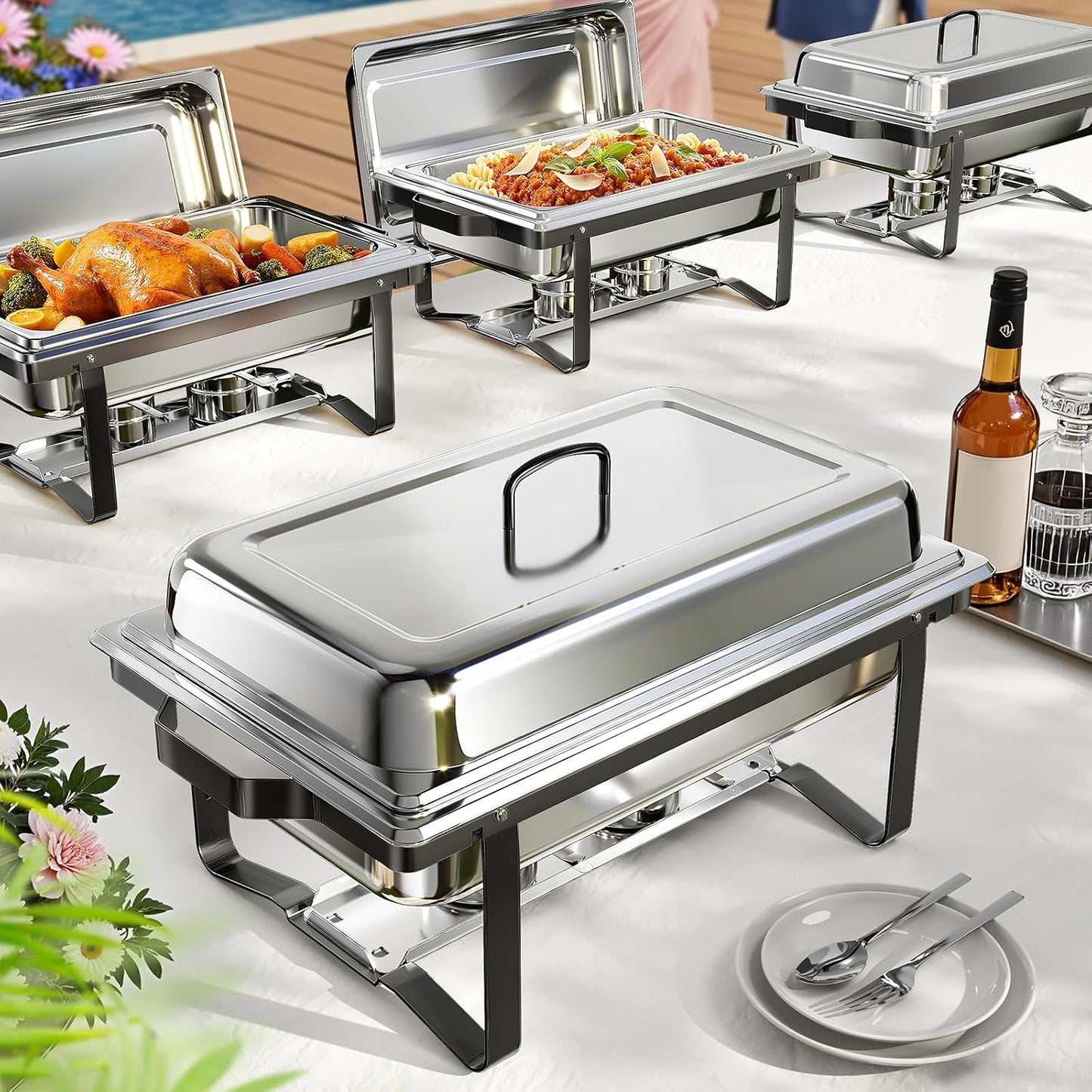 Set 4 Pzas Platos Roce Acero Inox 9qt Buffet