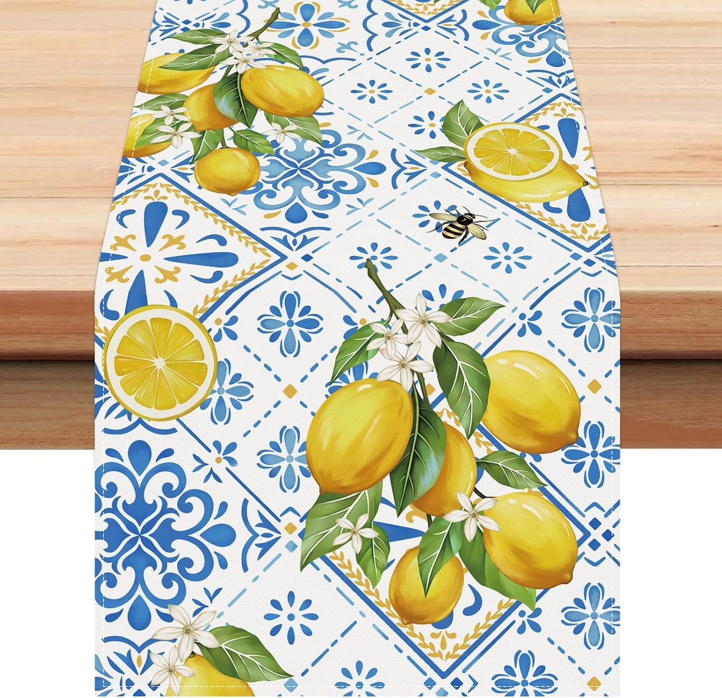 Camino mesa limón 13x90pulg azulejos azules italiana decoración