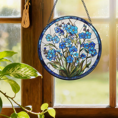 Atrapasoles flor vitral decoración pared redonda cristal