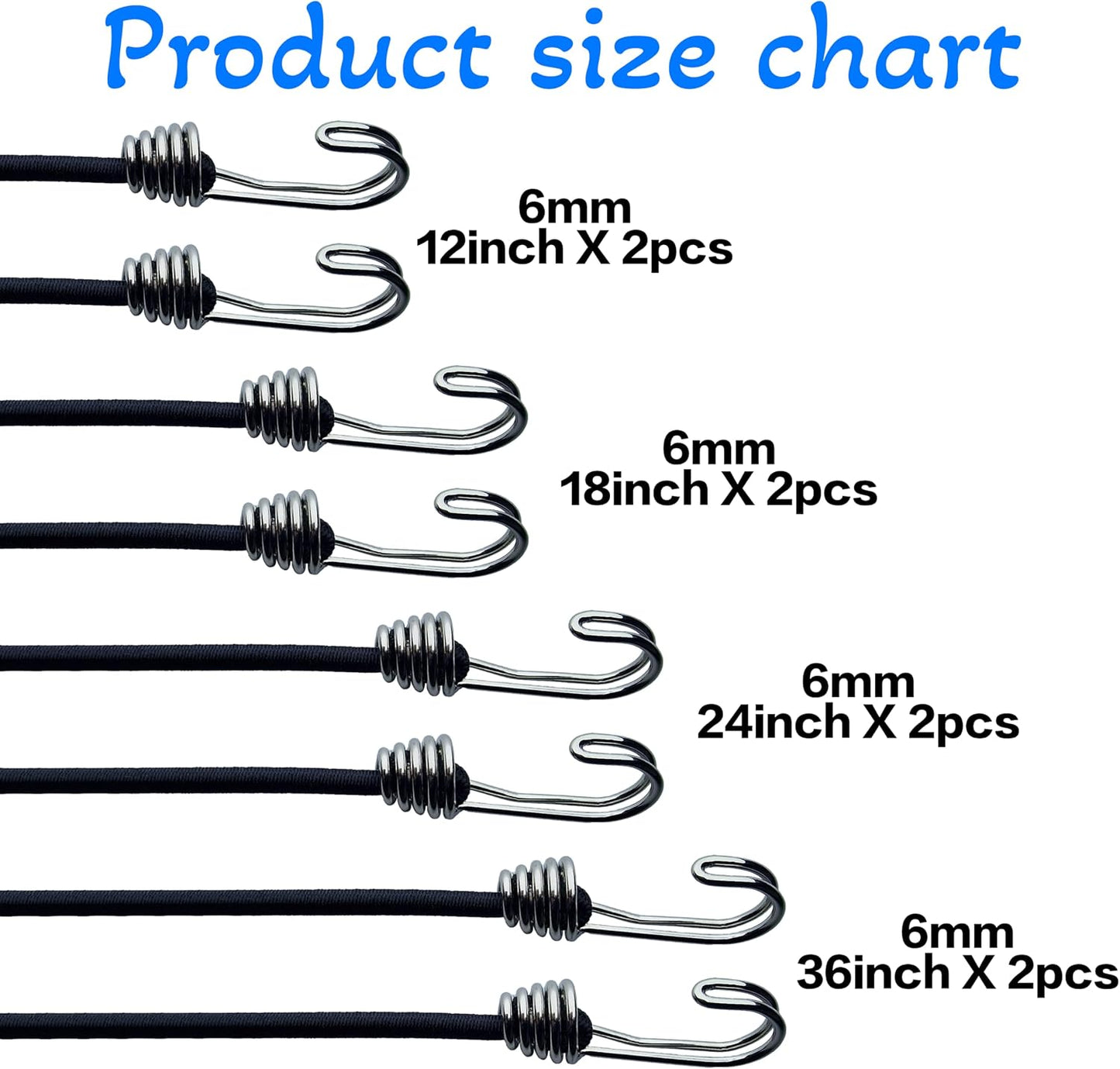 Cuerdas elásticas con ganchos 6mm set 8 pzas negro