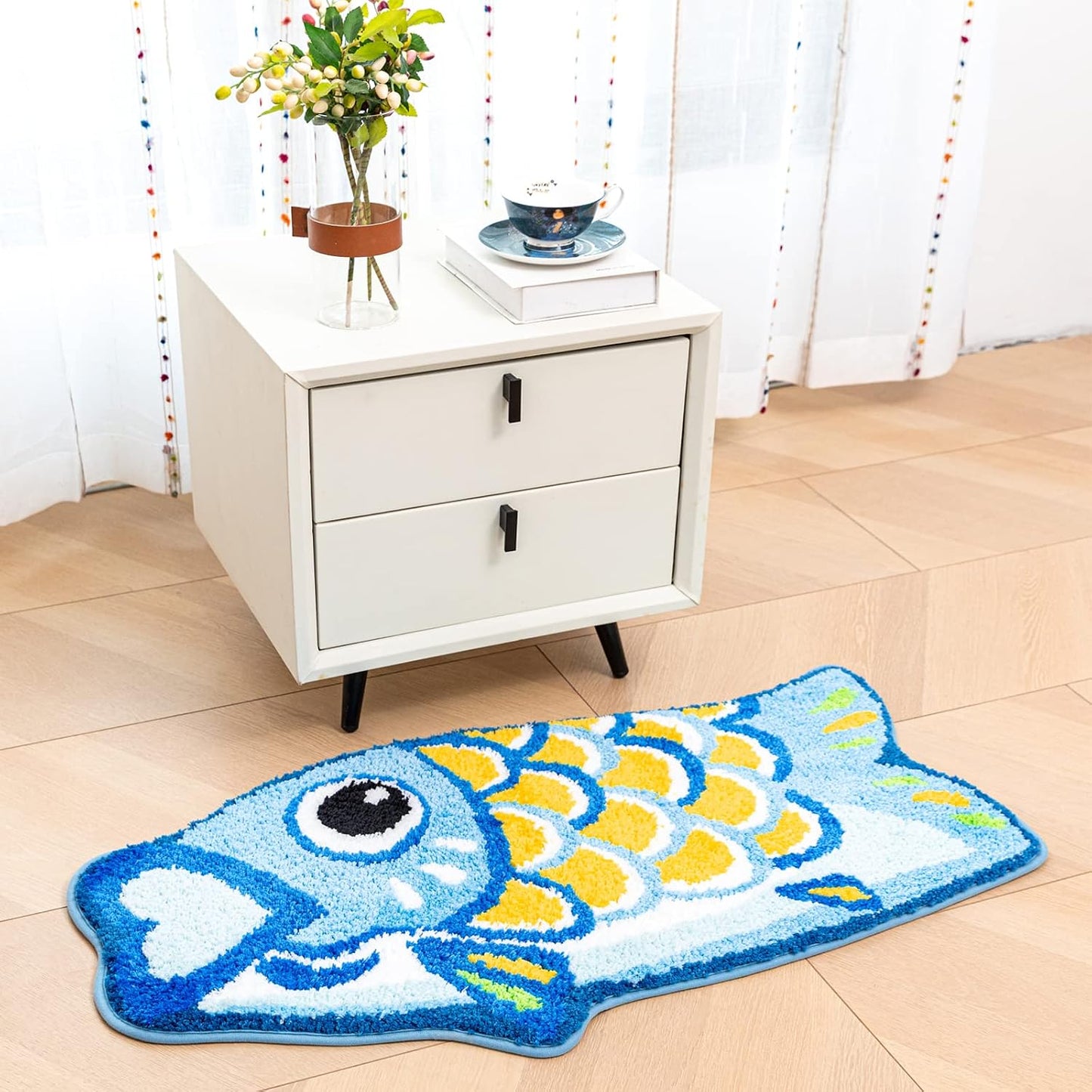 Alfombra baño koi azul antiderrap para niños lavable