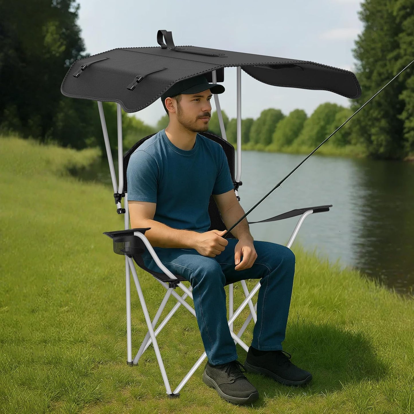 Silla descanso toldo camping 21.6x21.6x36pulg negro