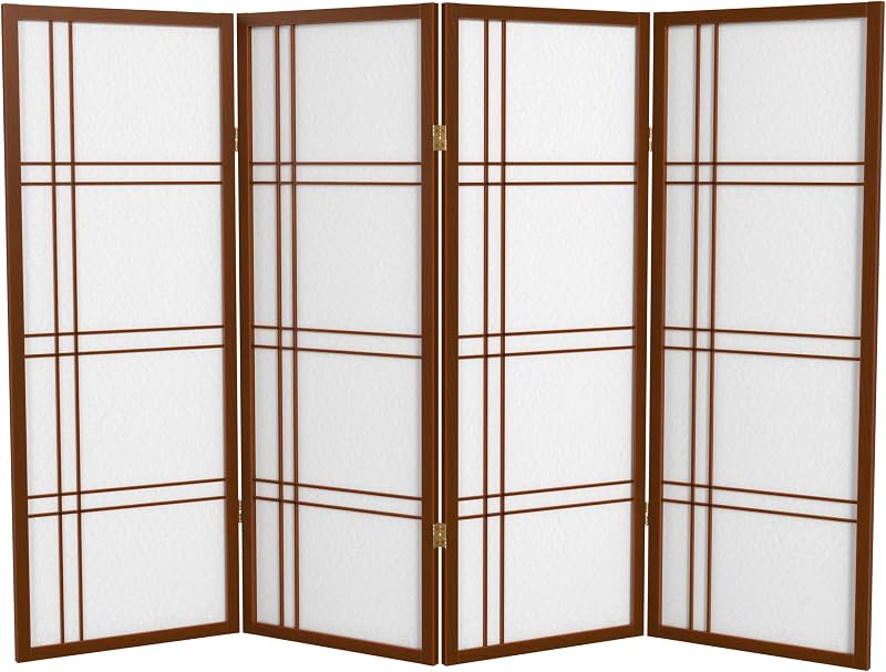 Pantalla Shoji corta doble cruz 4ft Nogal 4 paneles