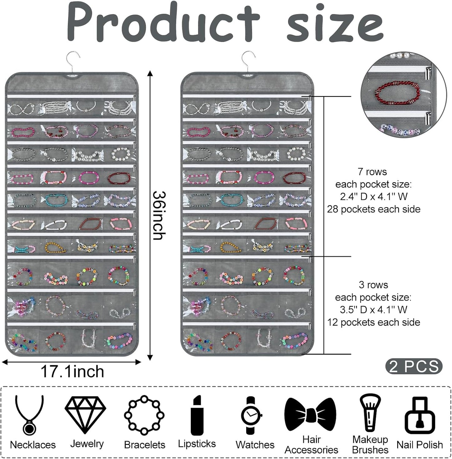 2 Pack Organiz. Joyas Colgante con 80 Bolsillos Cremallera