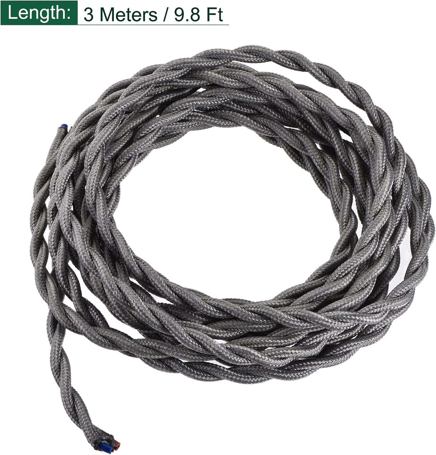Alambre tela trenzada 18 AWG 9.8pies cable eléctrico vintage gris
