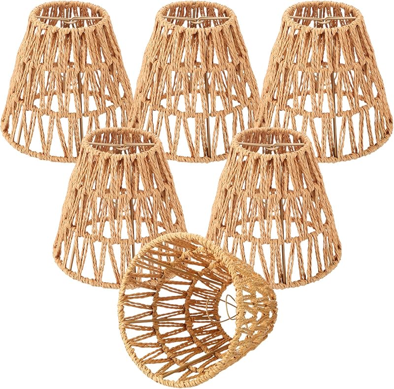 6 Pzas pantalla lámpara ratán campana estilo boho
