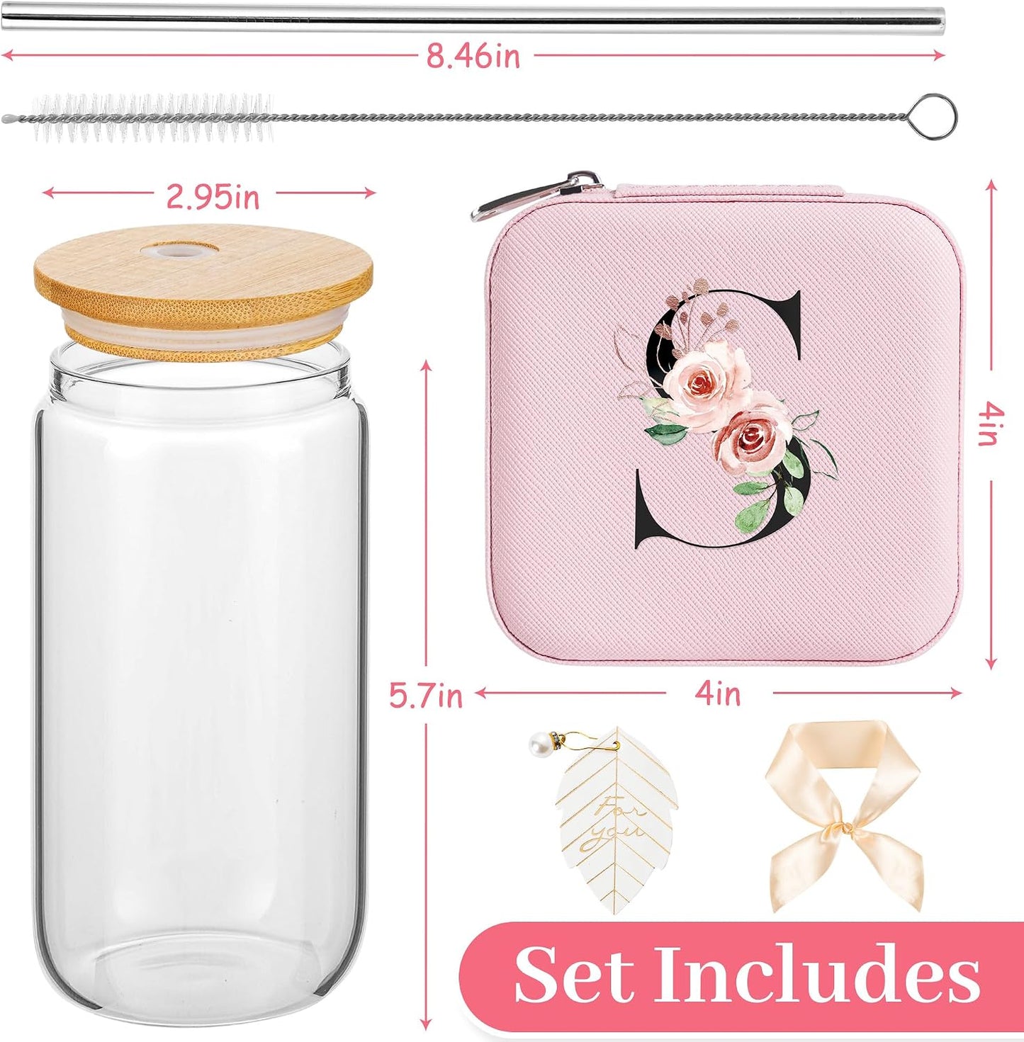 Tazas vidrio con tapas y pajitas regalo personalizado mujer