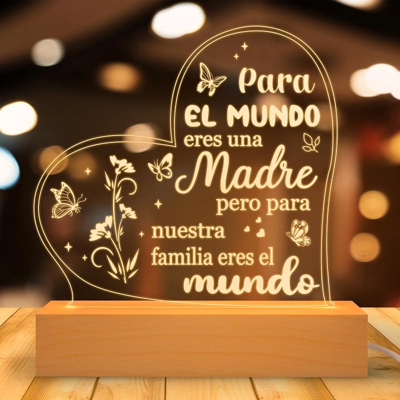 Luz Nocturna Corazón Acrílico Grabado Regalo Mamá
