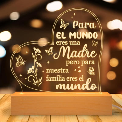 Luz Nocturna Corazón Acrílico Grabado Regalo Mamá