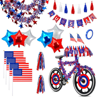 Kit decoración bicicleta 4 de Julio banderas globos
