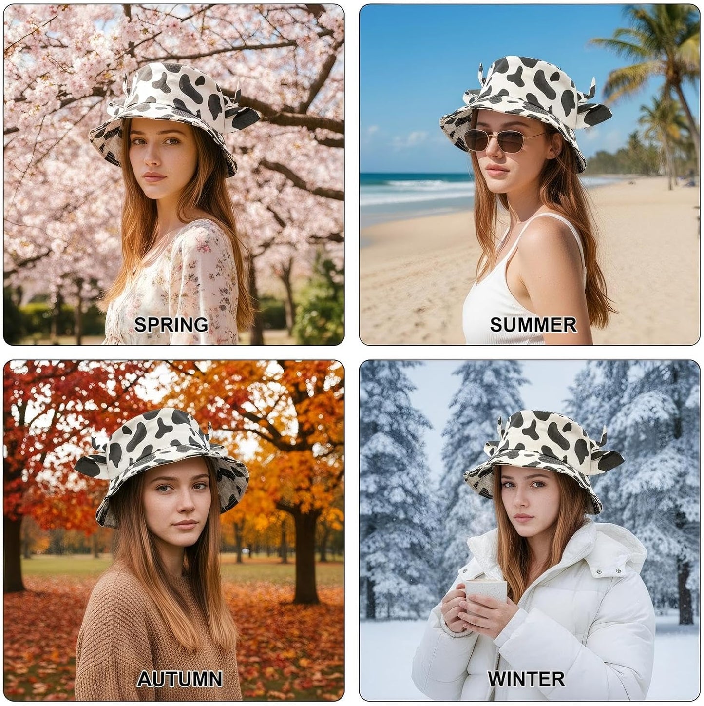 Sombrero pescador estampado vaca con orejas de cuerno